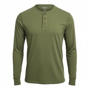 Saddlebred Henley Long Sleeve Men's Large Shirt Olive Green Buttons Crew Neck